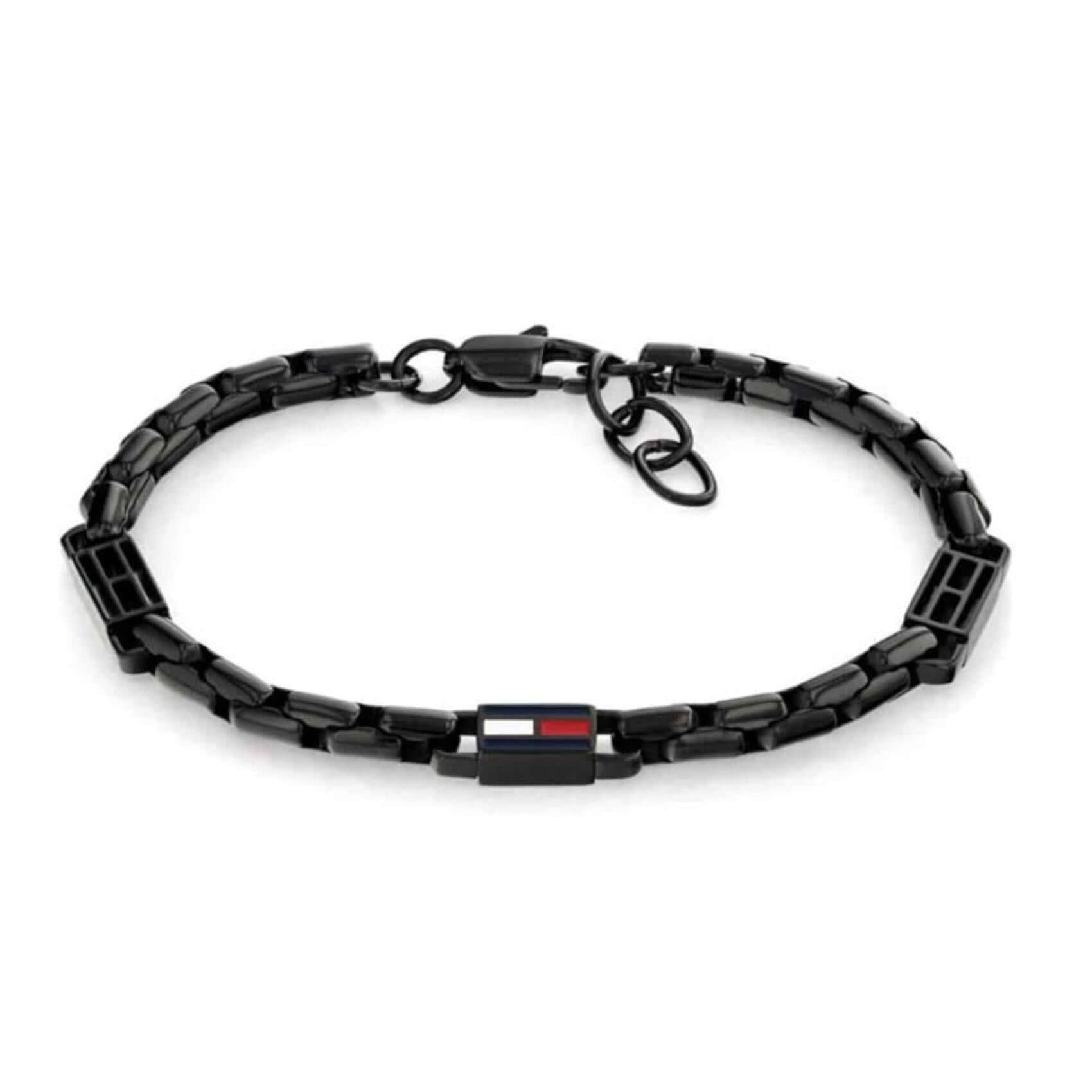 Ανδρικό βραχιόλι χειροπέδα Tommy Hilfiger 2790676 από ανοξείδωτο ατσάλι σε μαύρο χρώμα με ξεχωριστή λεπτή αλυσίδα και μήκος 19cm