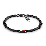 Ανδρικό βραχιόλι χειροπέδα Tommy Hilfiger 2790676 από ανοξείδωτο ατσάλι σε μαύρο χρώμα με ξεχωριστή λεπτή αλυσίδα και μήκος 19cm