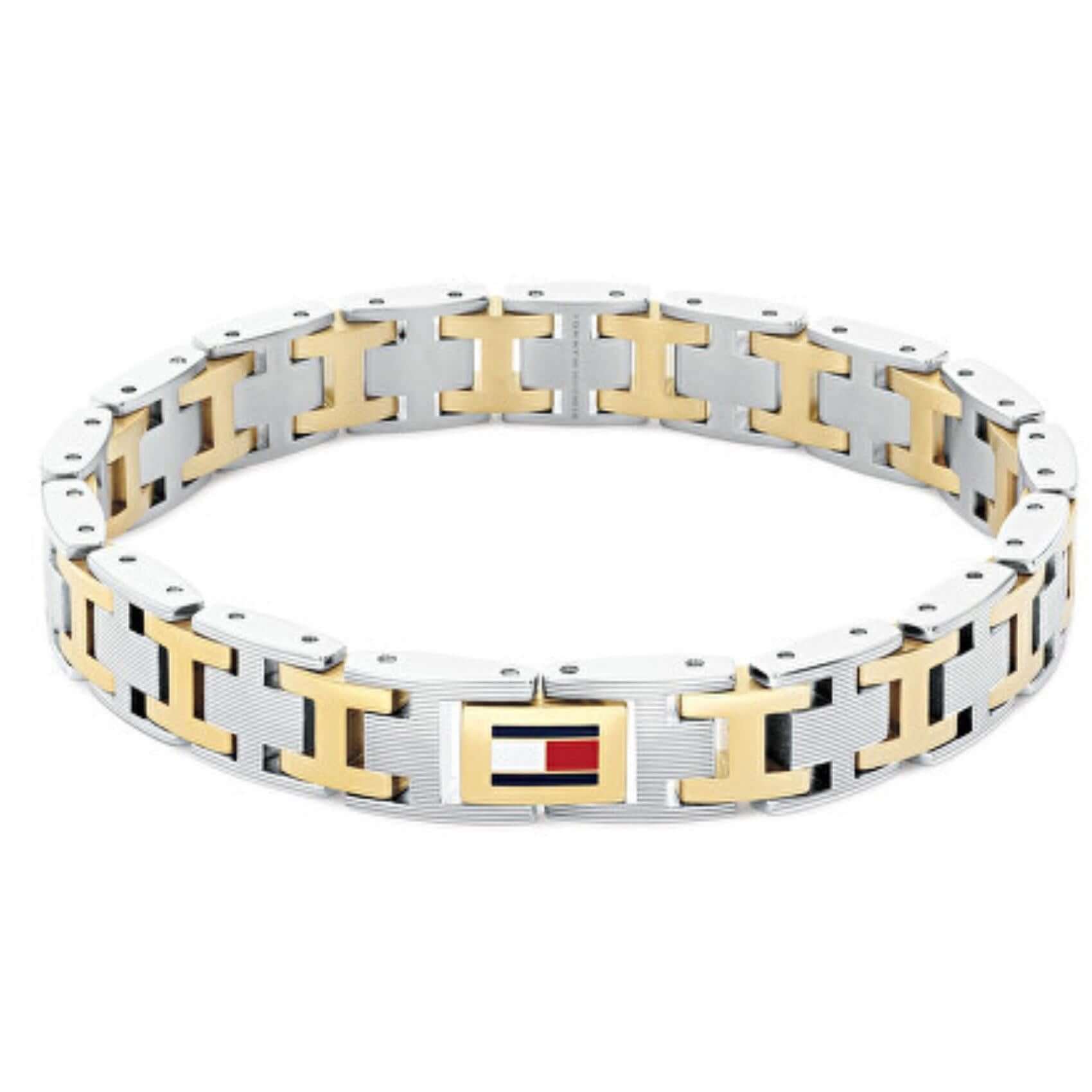 Ανδρικό βραχιόλι χειροπέδα Tommy Hilfiger 2790683 δίχρωμο σε ασημί και χρυσό χρώμα από ανοξείδωτο ατσάλι με μήκος 20cm.