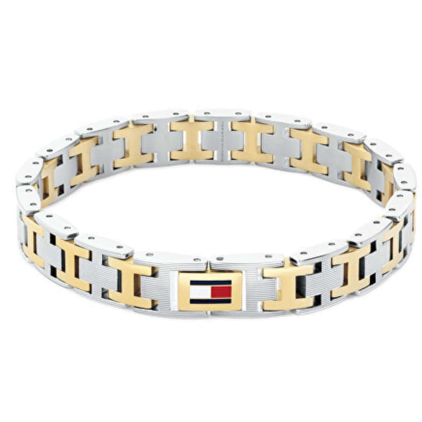 Ανδρικό βραχιόλι χειροπέδα Tommy Hilfiger 2790683 δίχρωμο σε ασημί και χρυσό χρώμα από ανοξείδωτο ατσάλι με μήκος 20cm.