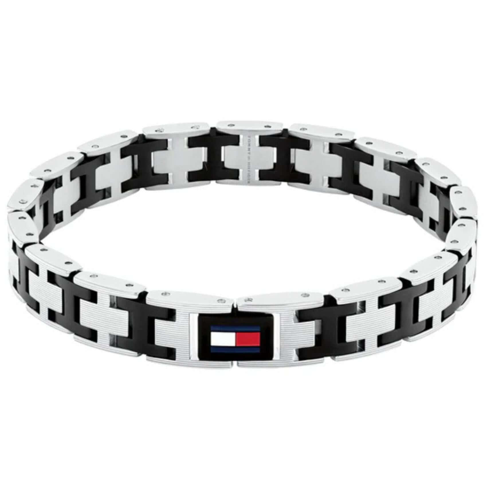 Ανδρικό βραχιόλι χειροπέδα Tommy Hilfiger 2790684 δίχρωμο σε ασημί και μαύρο χρώμα από ανοξείδωτο ατσάλι με μήκος 20cm