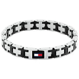 Ανδρικό βραχιόλι χειροπέδα Tommy Hilfiger 2790684 δίχρωμο σε ασημί και μαύρο χρώμα από ανοξείδωτο ατσάλι με μήκος 20cm