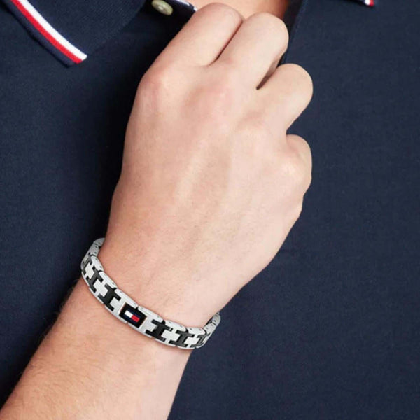 Ανδρικό Βραχιόλι Χειροπέδα Tommy Hilfiger 2790684 Ασημί & Μαύρο