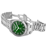 Ανδρικό ρολόι Roamer Primeline Day-Date II 981666-41-75-50 αυτόματο με ασημί ατσάλινο μπρασελέ και στρογγυλό πράσινο καντράν 42mm.