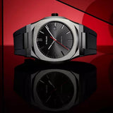 Αυτόματο ρολόι D1 Milano Retro Red D1-ATRJ10 με μαύρο καουτσούκ λουράκι και μαύρο καντράν διαμέτρου 41,5mm open back.