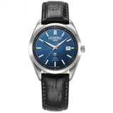 Αυτόματο ρολόι Roamer Elite 970983-41-45-20 box set με μαύρο δερμάτινο λουράκι & μπλε καντράν διαμέτρου 42mm.