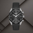 Ανδρικό Ρολόι Boss Tourmaster 1514284 με Μαύρο Δερμάτινο Λουράκι