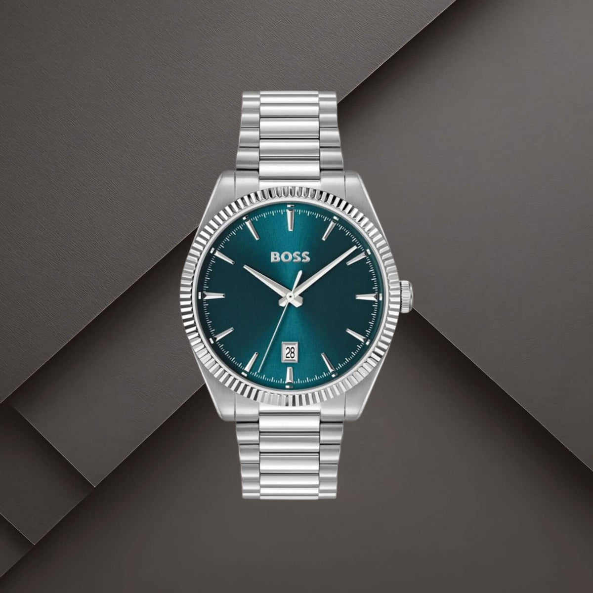 Boss 1514309 ανδρικό ρολόι Cheswick με ασημί μπρασελέ, μπλε καντράν 40mm και ένδειξη ημερομηνίας.