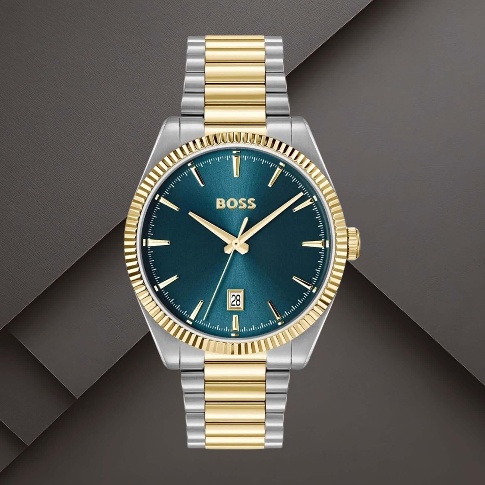 Boss 1514311 ανδρικό ρολόι Cheswick με δίχρωμο ασημί-χρυσό μπρασελέ, μπλε καντράν 40mm και ένδειξη ημερομηνίας.