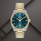 Boss 1514311 ανδρικό ρολόι Cheswick με δίχρωμο ασημί-χρυσό μπρασελέ, μπλε καντράν 40mm και ένδειξη ημερομηνίας.