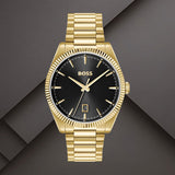 Boss 1514312 ανδρικό ρολόι Cheswick με χρυσό μπρασελέ, μαύρο καντράν 40mm και ένδειξη ημερομηνίας.
