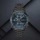 Ανδρικό Ρολόι Boss Grand Prix 1514314 με Μαύρο Μπρασελέ & Μπλε Καντράν