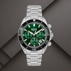 Ανδρικό Ρολόι Boss Sealiner 1514321 με Ασημί Μπρασελέ & Πράσινο Καντράν