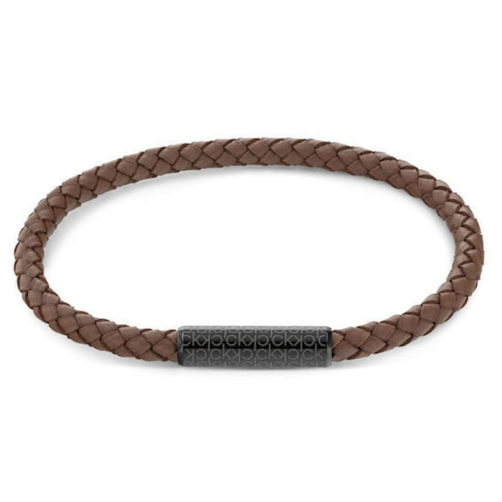 Ανδρικό βραχιόλι Calvin Klein 35000103 από καφέ δέρμα με μαύρη αγκράφα.