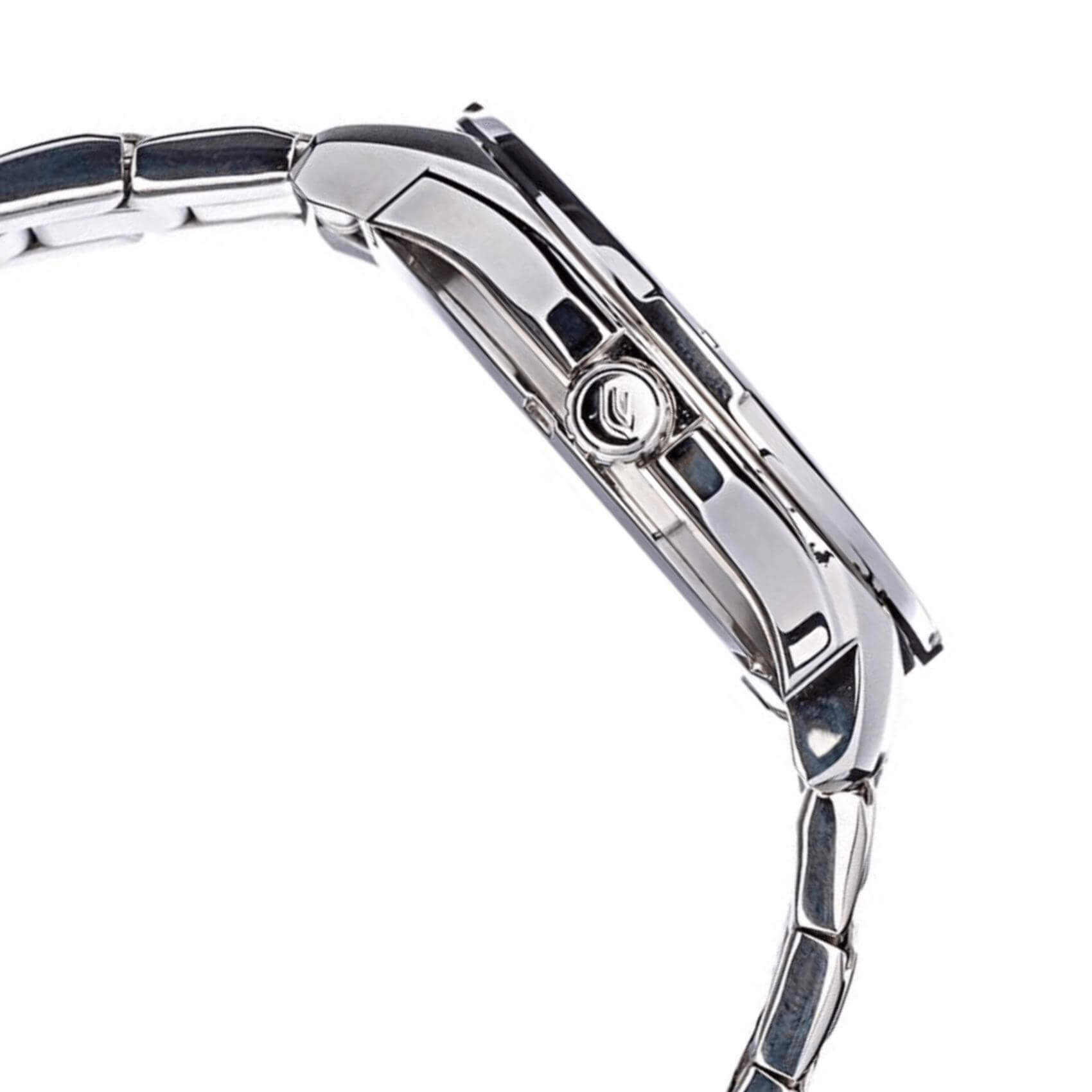 Αδιάβροχο ρολόι CASIO Edifice EF-129D-2AVEF με ασημί μπρασελέ από ανοξείδωτο ατσάλι, μπλε καντράν με φωσφορίζον δείκτες, στρογγυλή στεφάνη σε ασημί χρώμα και ένδειξη ημέρας και ημερομηνίας.
