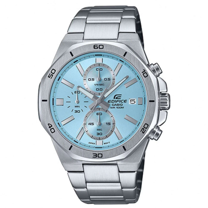 Ρολόι χρονογράφος Casio Edifice EFV-600D-2AVUEF χρονογράφος με ασημί ατσάλινο μπρασελέ και γαλάζιο καντράν,44mm, με ημερομηνία.