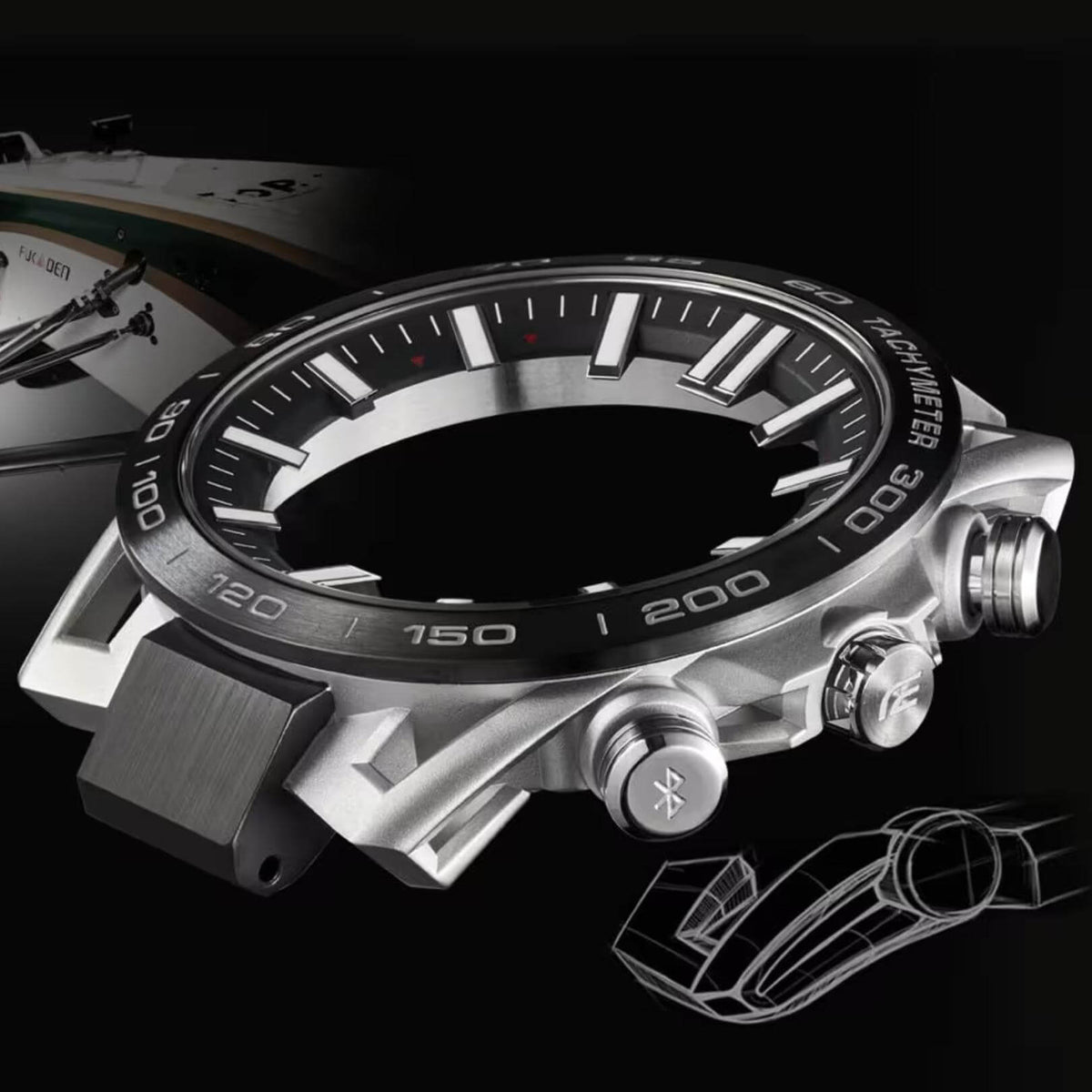 Ρολόι Solar Smart Casio Edifice Sospensione EQB-2000DB-1AER με άσημί ατσάλινο μπρασελέ και μαύρο καντράν διαμέτρου 47,8mm.