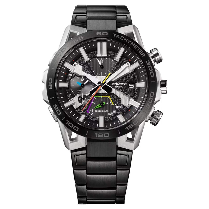 Ρολόι Solar Smart Casio Edifice Sospensione EQB-2000DC-1AER με μαύρο ατσάλινο μπρασελέ και μαύρο καντράν διαμέτρου 47,8mm σε στρογγυλό σχημα.