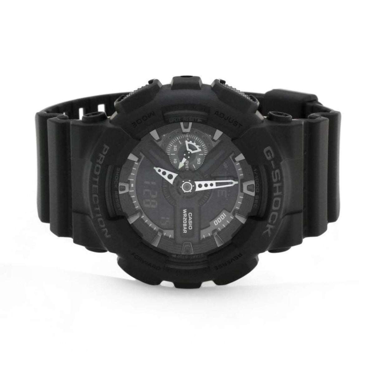 Καταδυτικό ρολόι χρονογράφος Casio G-Shock GA-110-1BER με μαύρο καουτσούκ λουράκ, μαύρο καντράν και στεγανότητα 20ATM-200Μ.