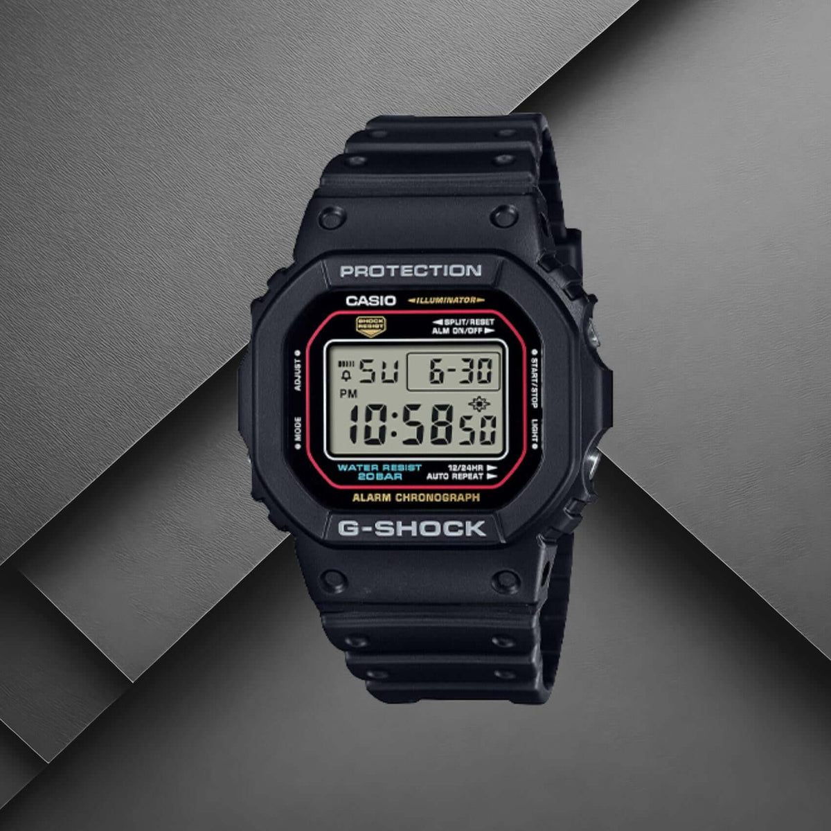 Ανδρικό ρολόι Casio G-Shock DW-5600RL-1ER με μαύρο καουτσούκ λουράκι και μαύρο ψηφιακό καντράν