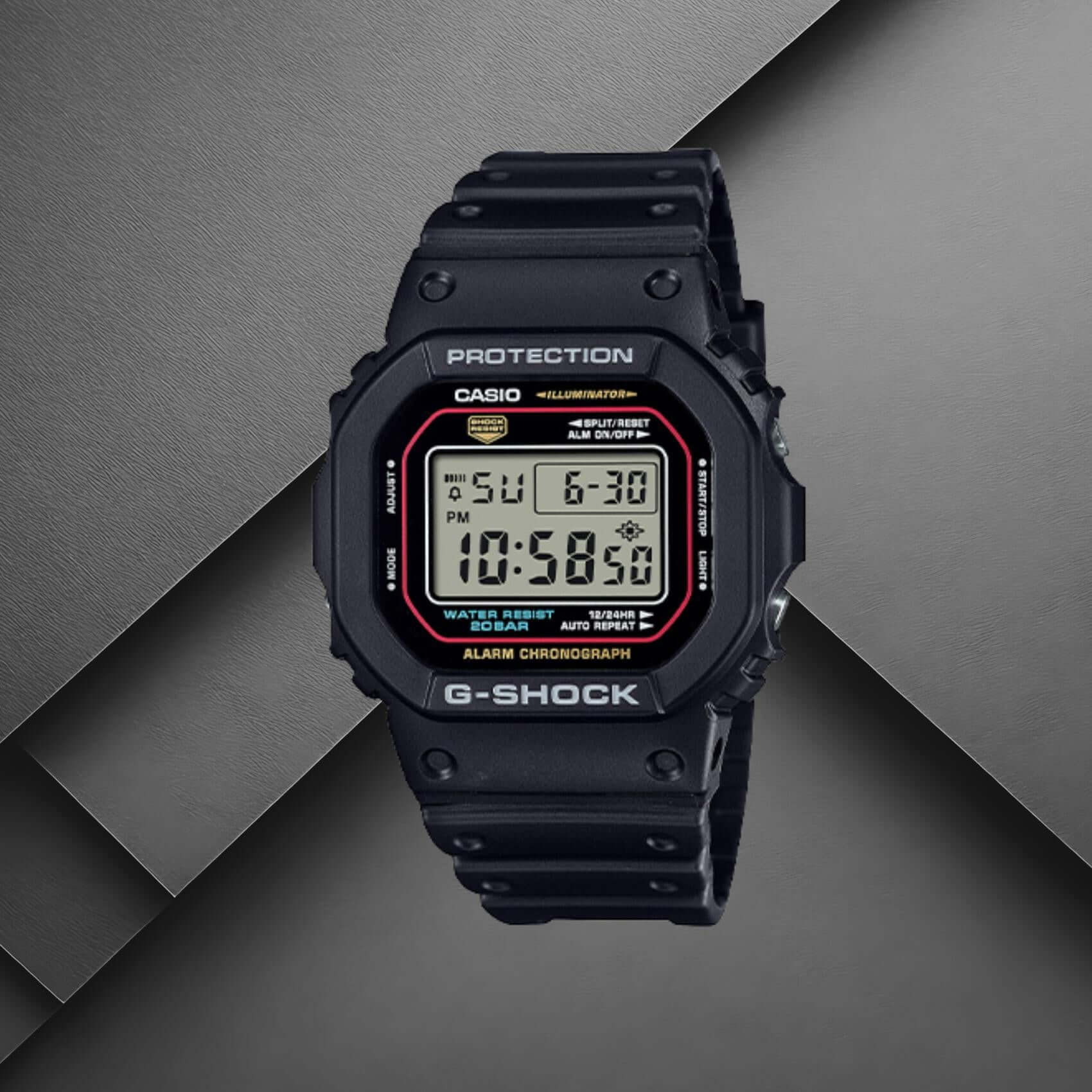 Ανδρικό ρολόι Casio G-Shock DW-5600RL-1ER με μαύρο καουτσούκ λουράκι και μαύρο ψηφιακό καντράν