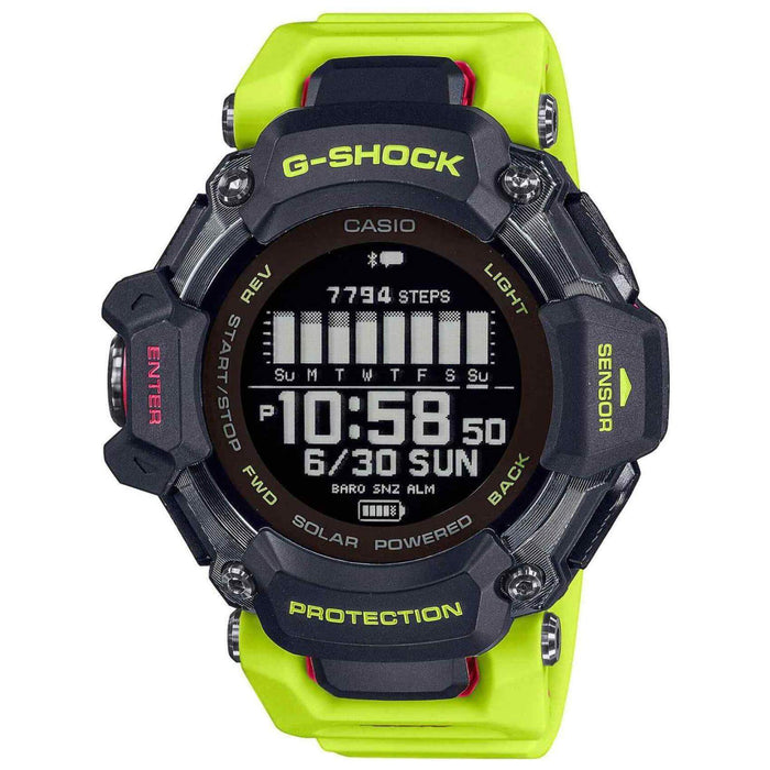 Ρολόι Casio G-Shock G-Squad GBD-H2000-1A9ER που συνδυάζει πράσινο καουτσούκ λουράκι και μαύρο καντράν μεγέθους 52.6mm.