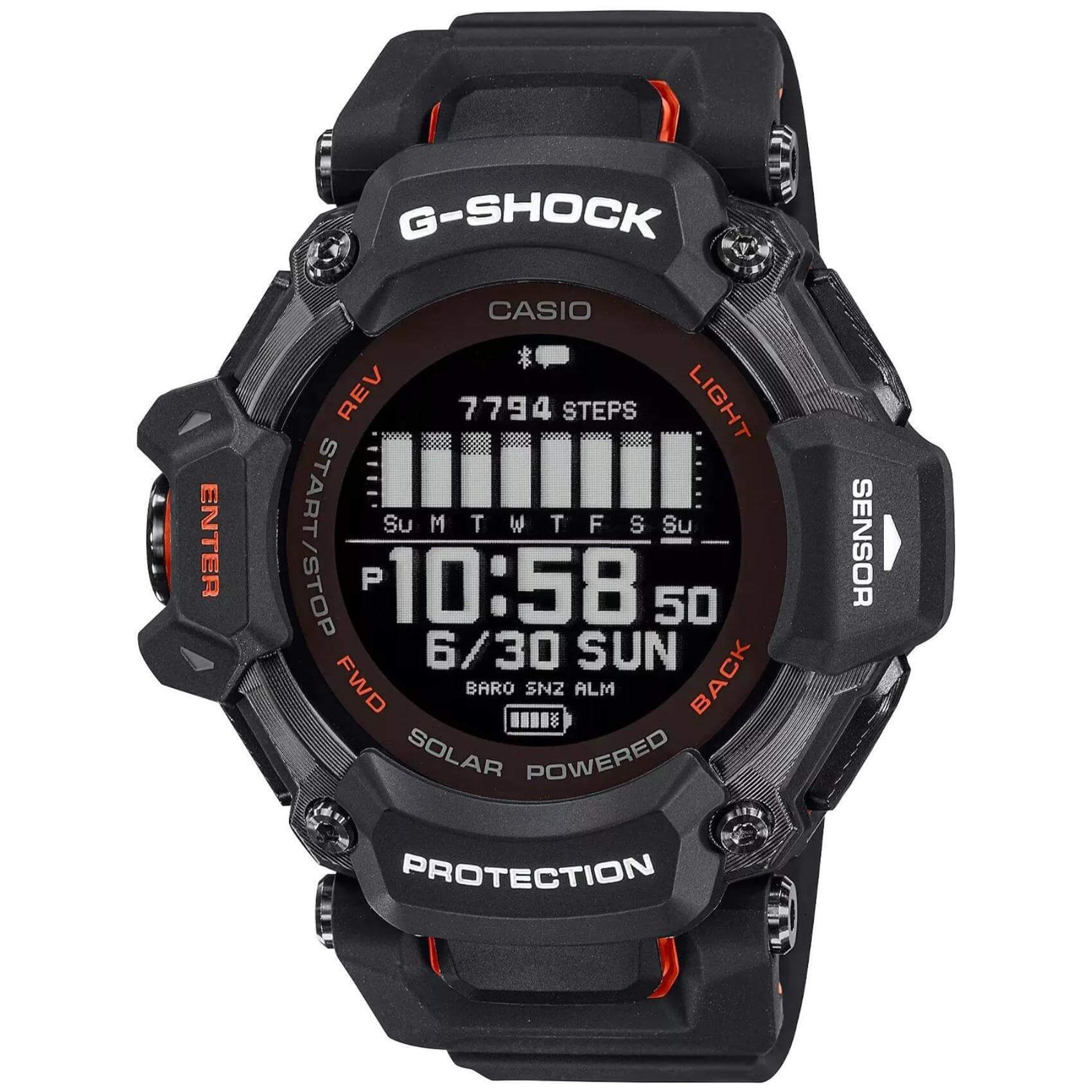 Ρολόι Casio G-Shock G-Squad GBD-H2000-1A9ER που συνδυάζει πράσινο καουτσούκ λουράκι και μαύρο καντράν μεγέθους 52.6mm.