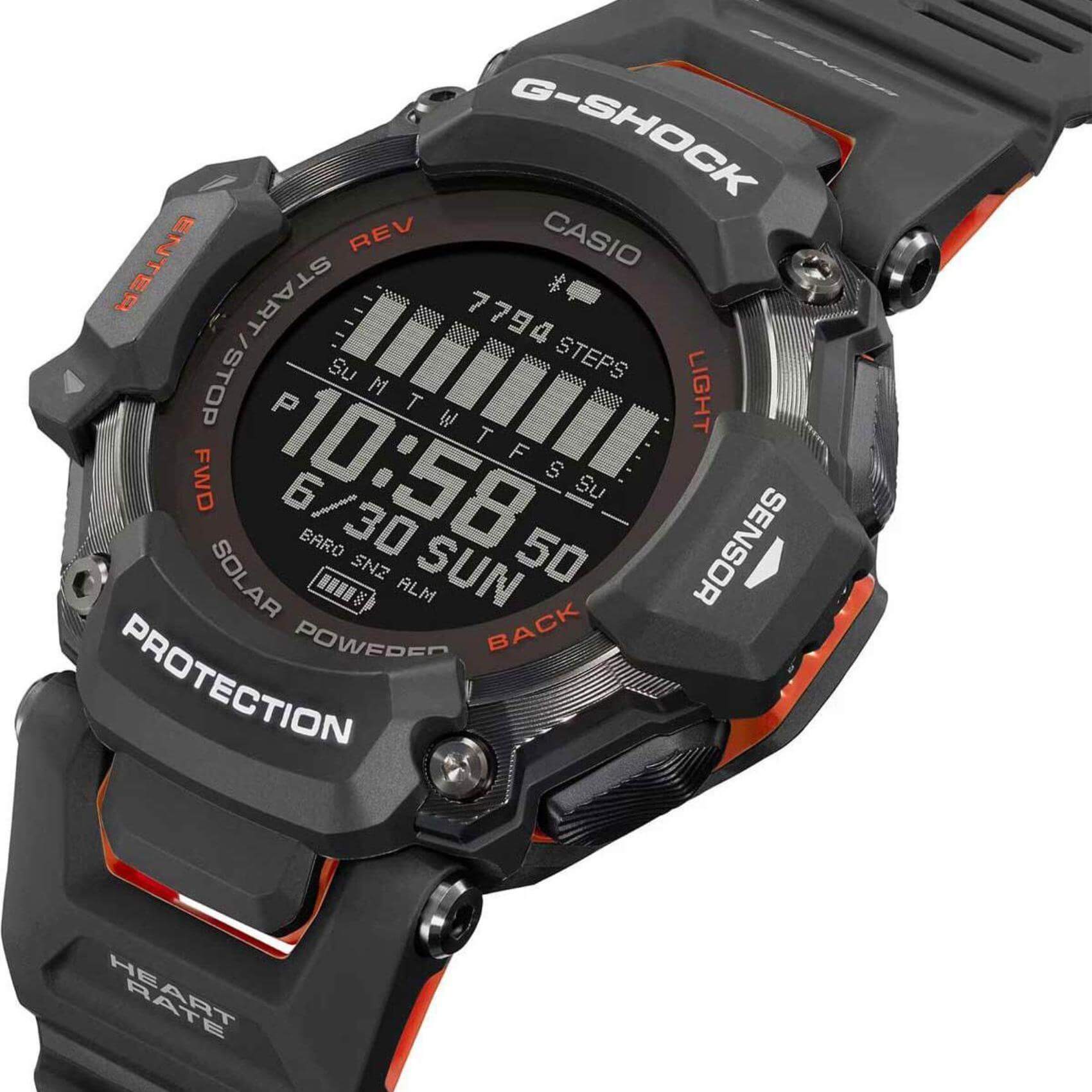 Ρολόι Casio G-Shock G-Squad GBD-H2000-1A9ER που συνδυάζει πράσινο καουτσούκ λουράκι και μαύρο καντράν μεγέθους 52.6mm.