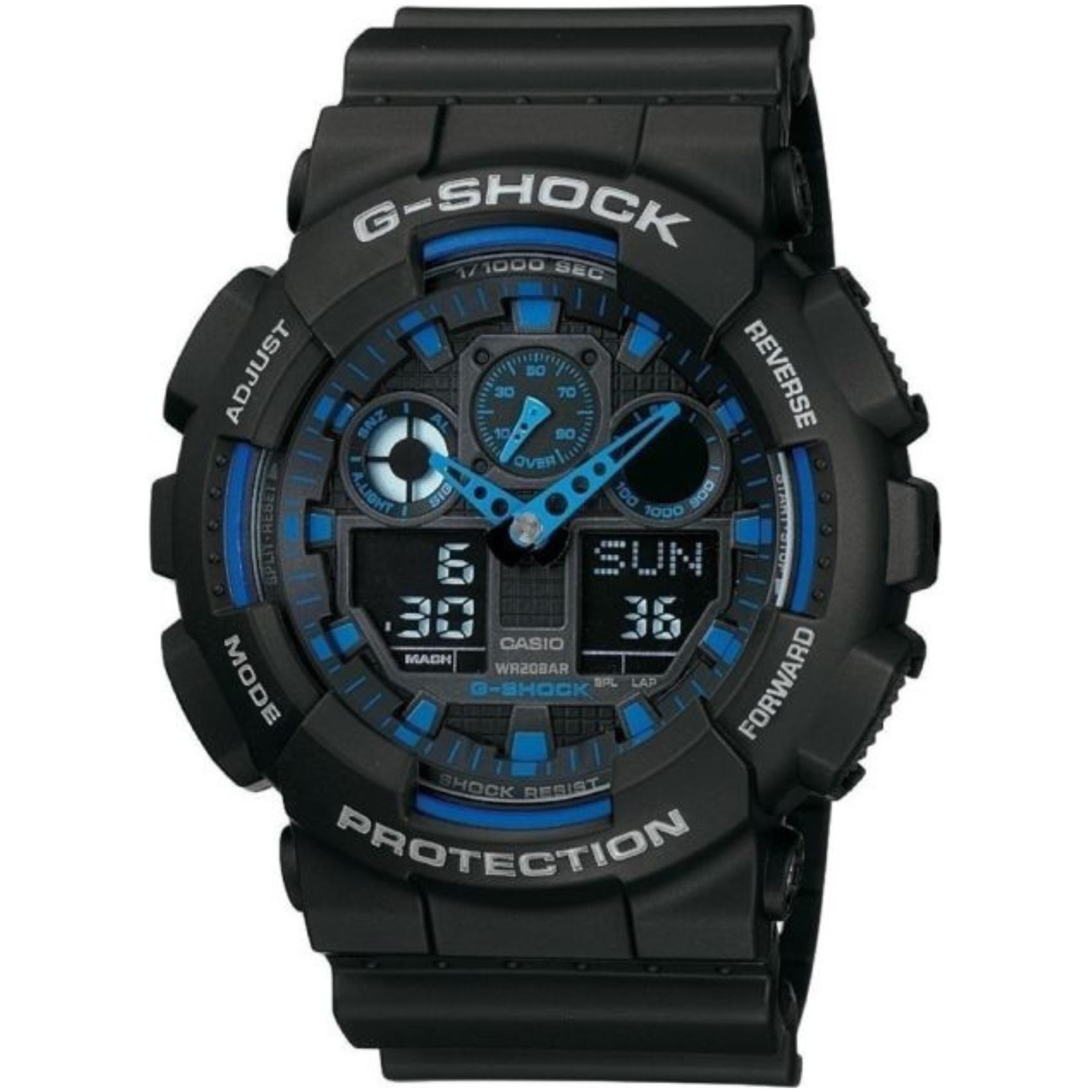 Ρολόι χρονογράφος Casio G-Shock GA-100-1A2ER που συνδυάζει μαύρο καουτσούκ λουράκι και μαύρο καντράν μεγέθους 51mm