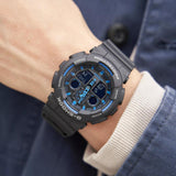 Ρολόι χρονογράφος Casio G-Shock GA-100-1A2ER που συνδυάζει μαύρο καουτσούκ λουράκι και μαύρο καντράν μεγέθους 51mm