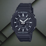 Ανδρικό ρολόι Casio G-Shock GA-2100-1AER με μαύρο καουτσούκ λουράκι και μαύρο καντράν.