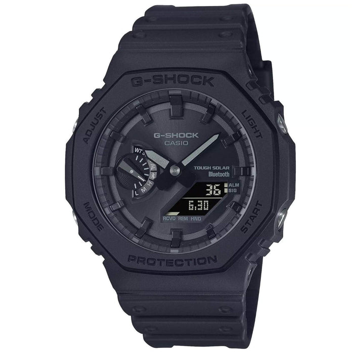 Ρολόι Casio G-Shock GA-B2100-1A1ER Solar με μαύρο καουτσούκ λουράκι και μαύρο καντράν διαμέτρου 48,5mm σε οκτάγωνο σχημα.