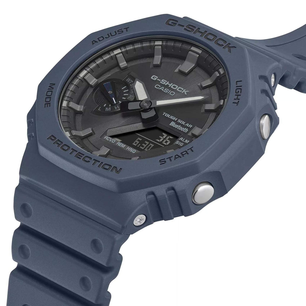 Ρολόι Casio G-Shock GA-B2100-2AER Solar με μπλε καουτσούκ λουράκι και μαύρο καντράν διαμέτρου 48,5mm σε οκτάγωνο σχημα.