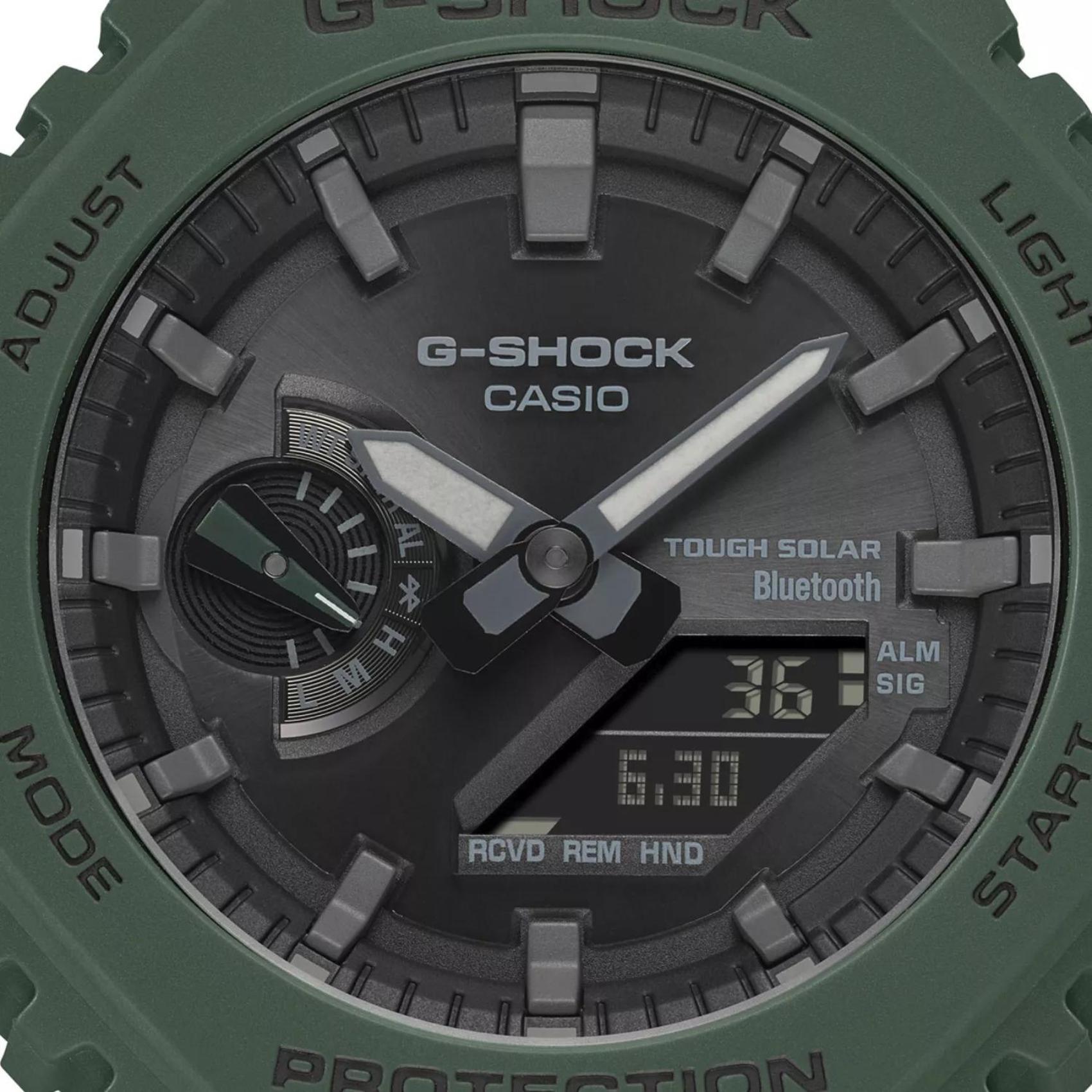 Ρολόι Casio G-Shock GA-B2100-3AER Solar με πράσινο καουτσούκ λουράκι και μαύρο καντράν διαμέτρου 48,5mm σε οκτάγωνο σχημα