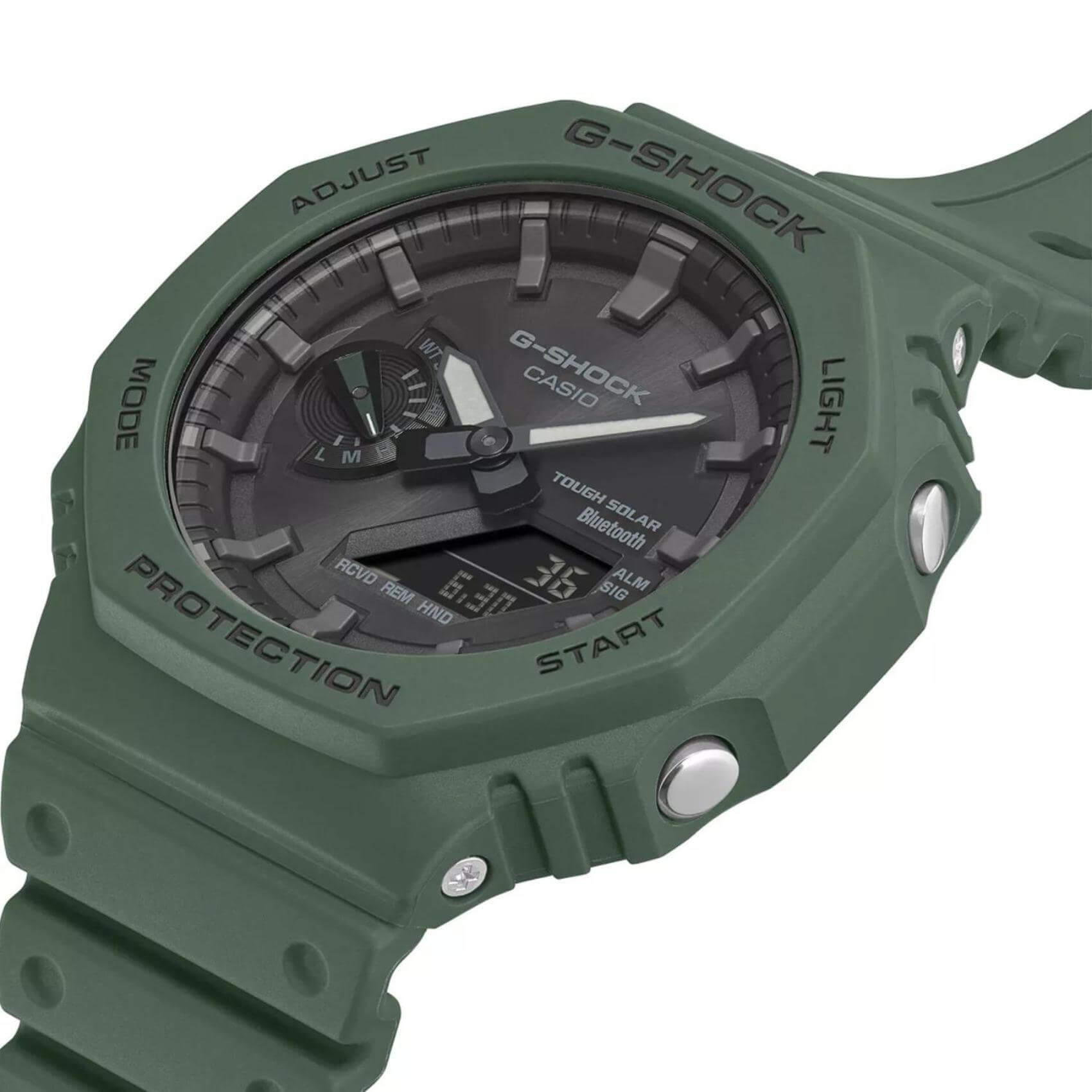 Ρολόι Casio G-Shock GA-B2100-3AER Solar με πράσινο καουτσούκ λουράκι και μαύρο καντράν διαμέτρου 48,5mm σε οκτάγωνο σχημα