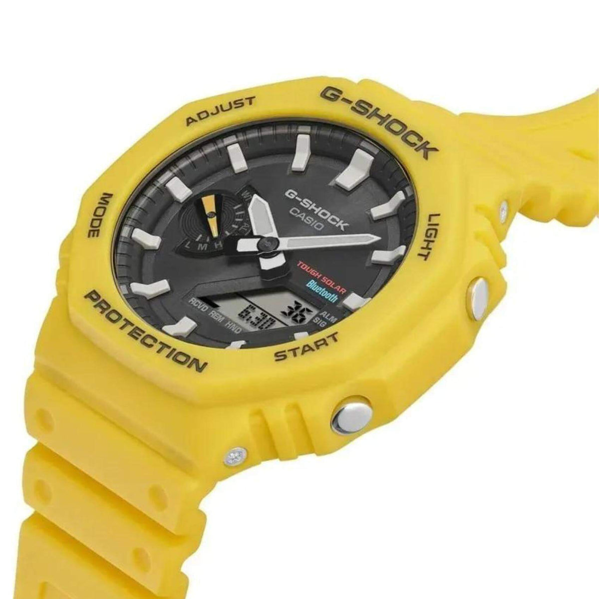 Ρολόι Solar Casio G-Shock GA-B2100C-9AER με κίτρινο καουτσούκ λουράκι, μαύρο καντράν μεγέθους 48,5mm κατάλληλο για καταδύσεις.