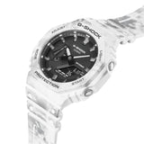 Ρολόι χρονογράφος Casio G-Shock GAE-2100GC-7AER με λευκό καουτσούκ λουράκι, μαύρο καντράν σε οκτάγωνο σχημα με ψηφιακή ένδειξη και στεγανότητα 20ATM-200Μ.