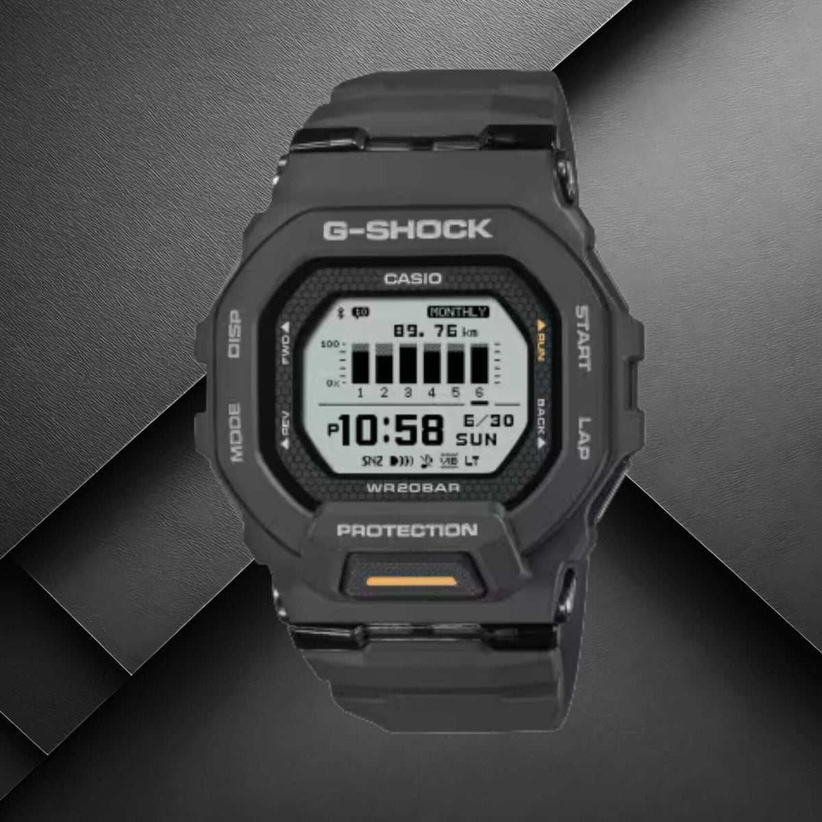 Ανδρικό ρολόι Casio G-Shock GBD-200-1A1ER με μαύρο καουτσούκ λουράκι και γκρι καντράν.