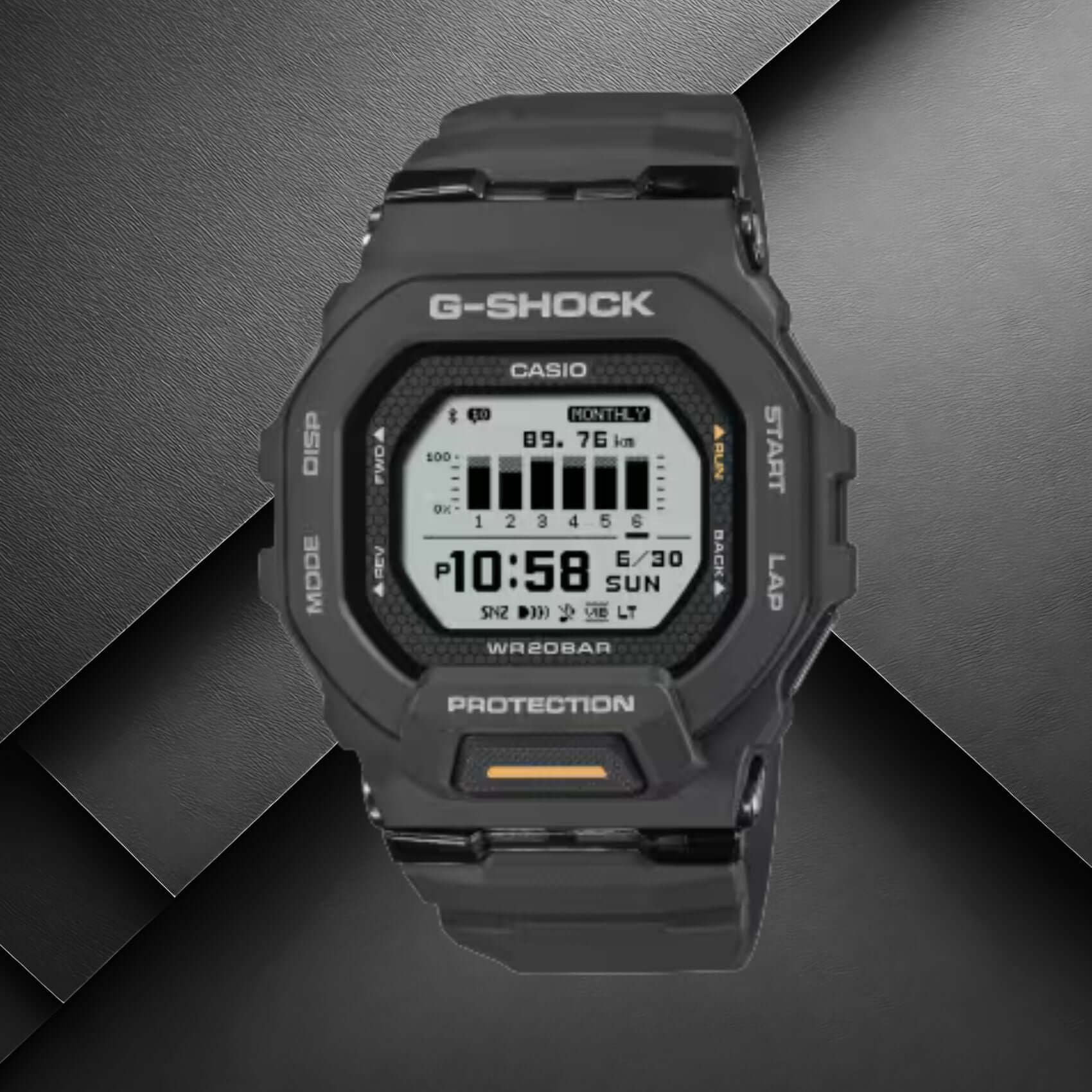 Ανδρικό ρολόι Casio G-Shock GBD-200-1A1ER με μαύρο καουτσούκ λουράκι και γκρι καντράν.