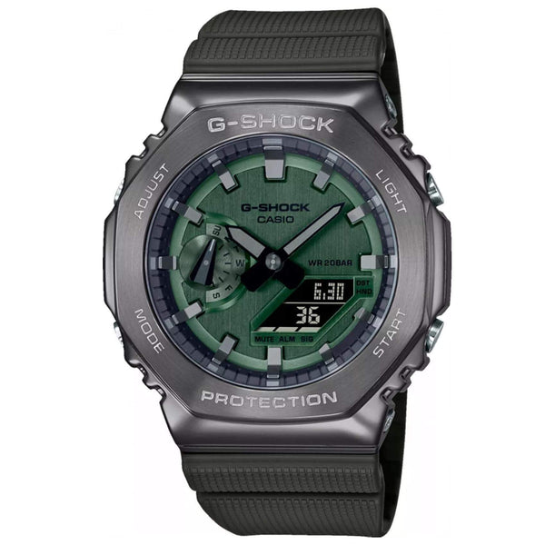 Ρολόι χρονογράφος Casio G-Shock GM-2100B-3AER με χακί καουτσούκ λουράκι, χακί καντράν μεγέθους 44.4mm anadigi κατάλληλο για καταδύσεις.