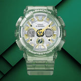Γυναικείο ρολόι Casio G-SHOCK GMA-S120GS-3AER με πράσινο καουτσούκ λουράκι σε background.