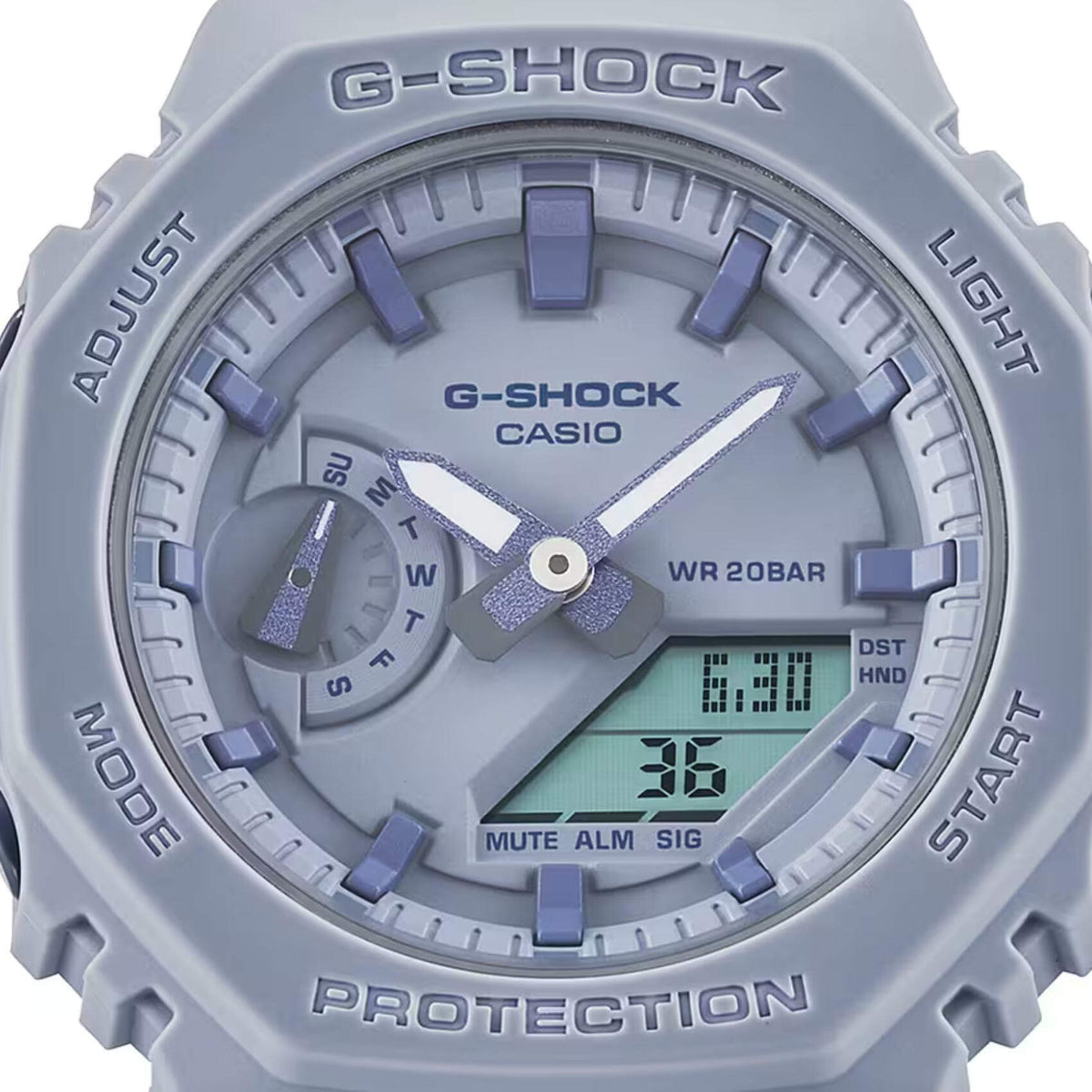 Ρολόι χρονογράφος Casio G-Shock GMA-S2100BA-2A1ER που συνδυάζει γαλάζιο λουράκι από καουτσούκ και γαλάζιο καντράν διαμέτρου 42.9mm.
