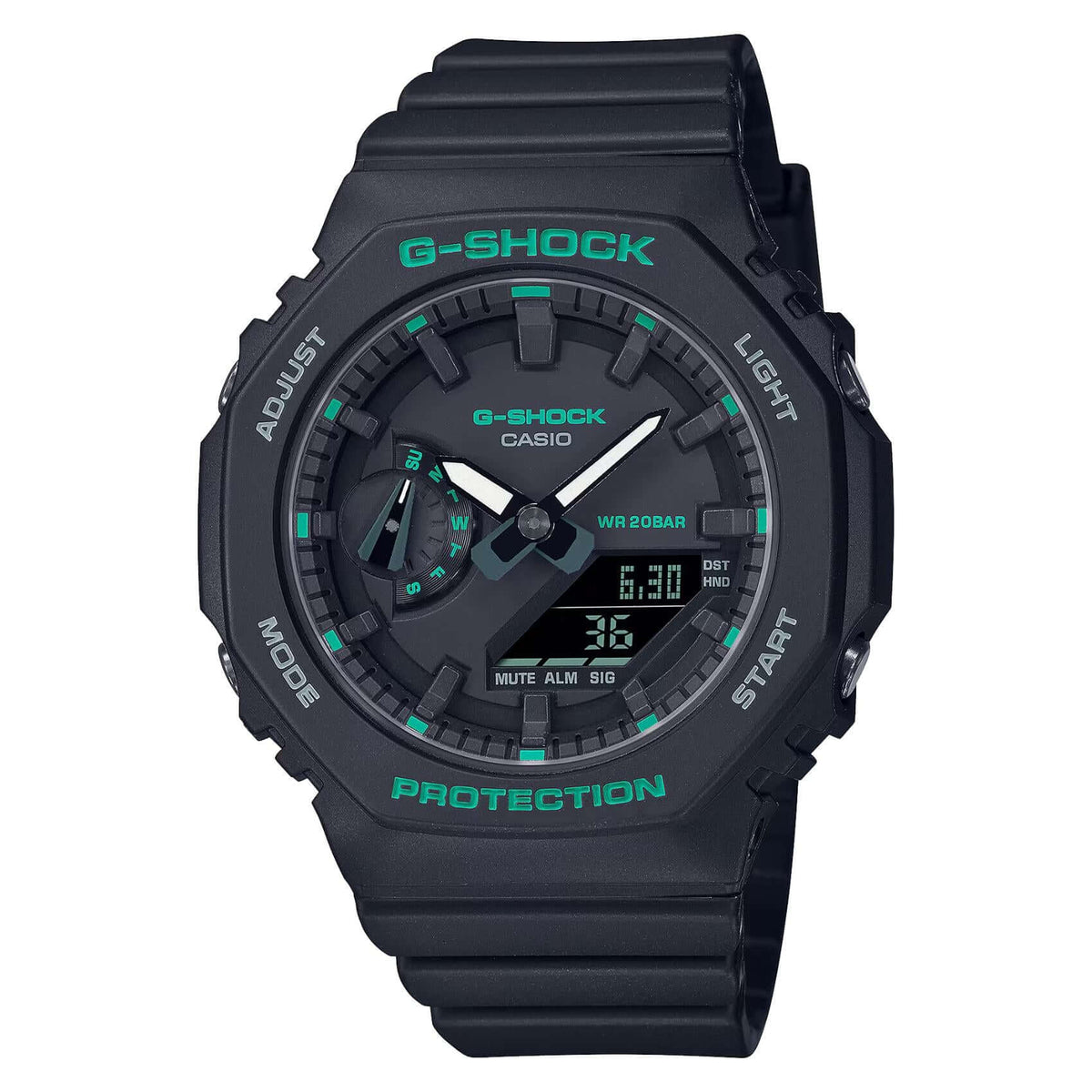 Ρολόι Casio G-Shock GMA-S2100GA-1AER με μαύρο καουτσούκ λουράκι.