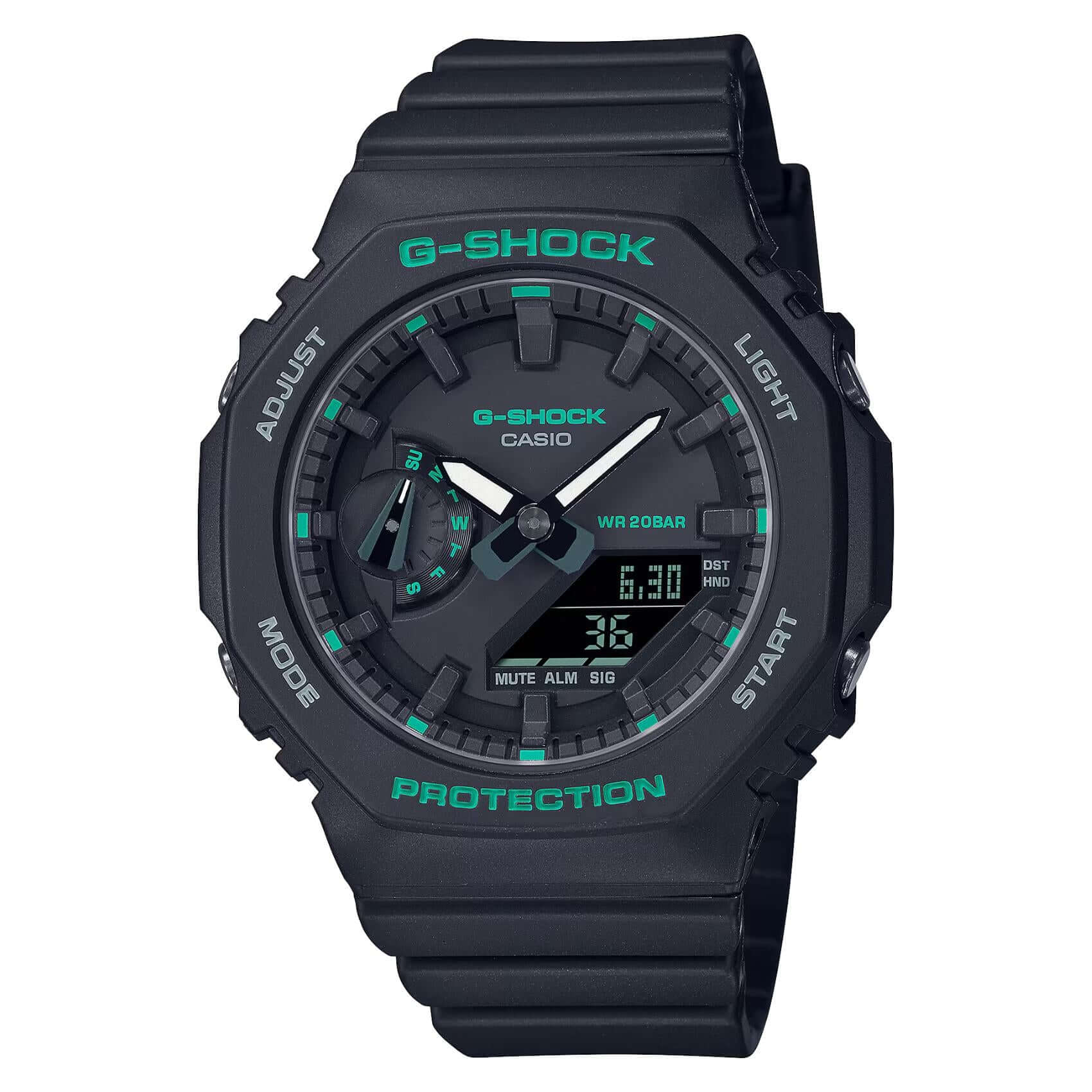 Ρολόι Casio G-Shock GMA-S2100GA-1AER με μαύρο καουτσούκ λουράκι.