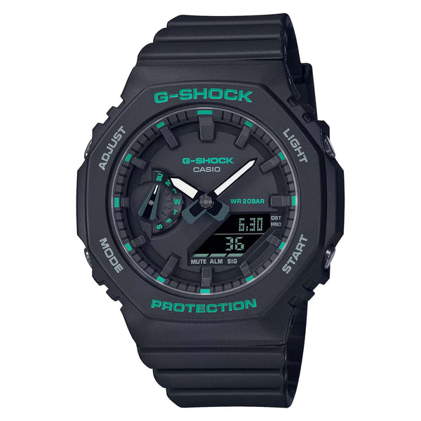 Ρολόι Casio G-Shock GMA-S2100GA-1AER με μαύρο καουτσούκ λουράκι.