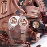 Ρολόι Casio G-Shock GMA-S2100MD-4AER Anadigi που συνδυάζει ροζ λουράκι από καουτσούκ και ροζ χρυσό καντράν διαμέτρου 42.9mm.