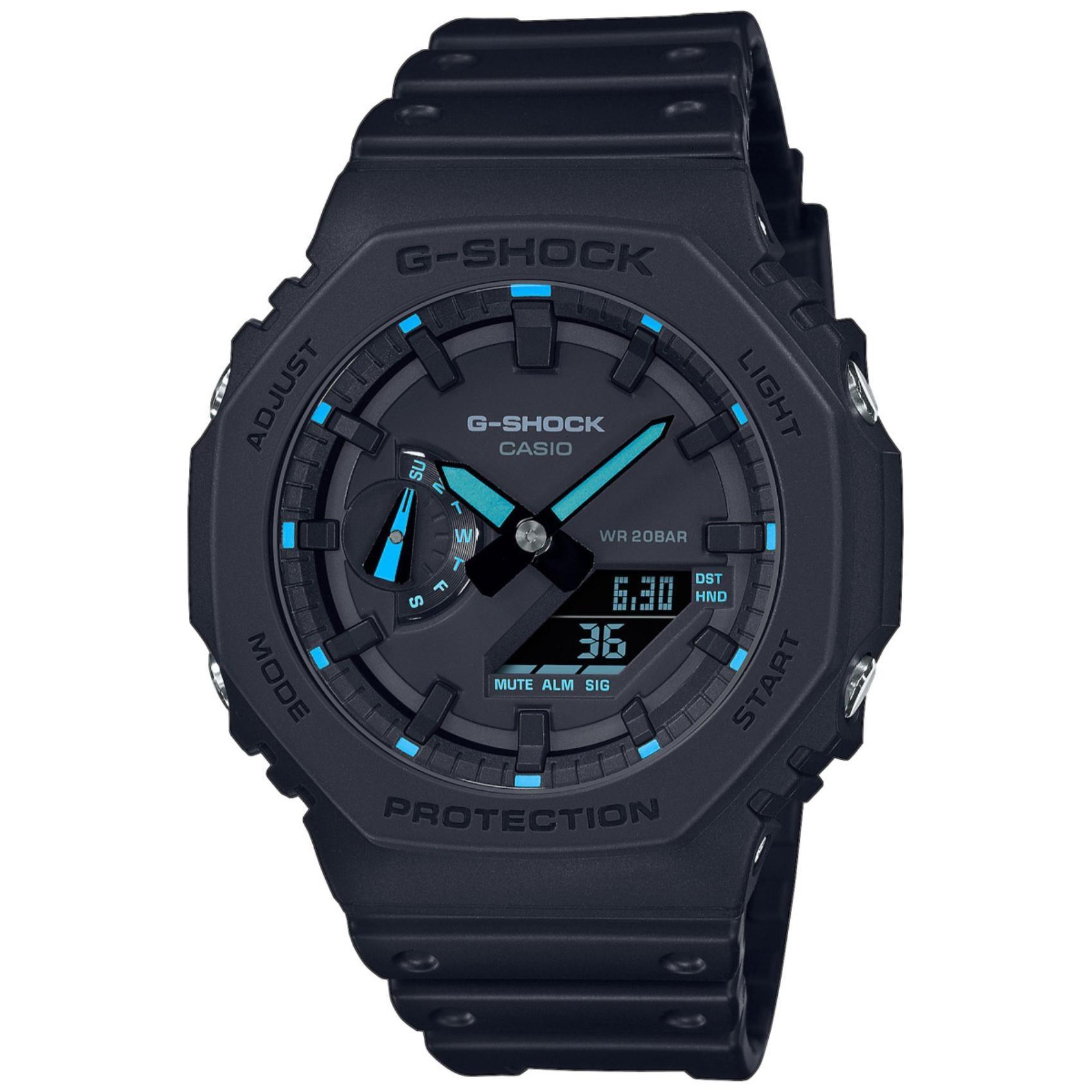 Ρολόι χρονογράφος Casio G-Shock GA-2100-1A2ER με μαύρο καουτσούκ λουράκι, μαύρο καντράν σε οκτάγωνο σχημα με ψηφιακή ένδειξη και στεγανότητα 20ATM-200Μ.