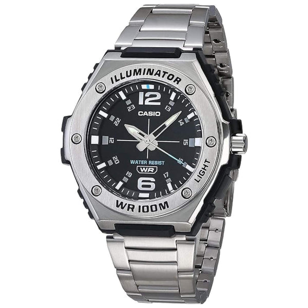 Ρολόι Casio Illuminator WS-1400H-1AVEF με ασημί μεταλλικό μπρασελέ και μαύρο καντράν με αναλογική ένδειξη, αδιάβροχο στα 10ATM-100M.