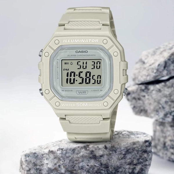 Casio Illuminator W-218HC-8AVEF Με Λευκό Καουτσούκ Λουράκι