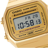 Ρολόι χρονογράφος Casio Vintage Iconic A-168WG-9EF με χρυσό ατσάλινο μπρασελέ, χρυσό καντράν σε τετράγωνο σχημα με ψηφιακή ένδειξη και στεγανότητα 5ATM-50Μ.